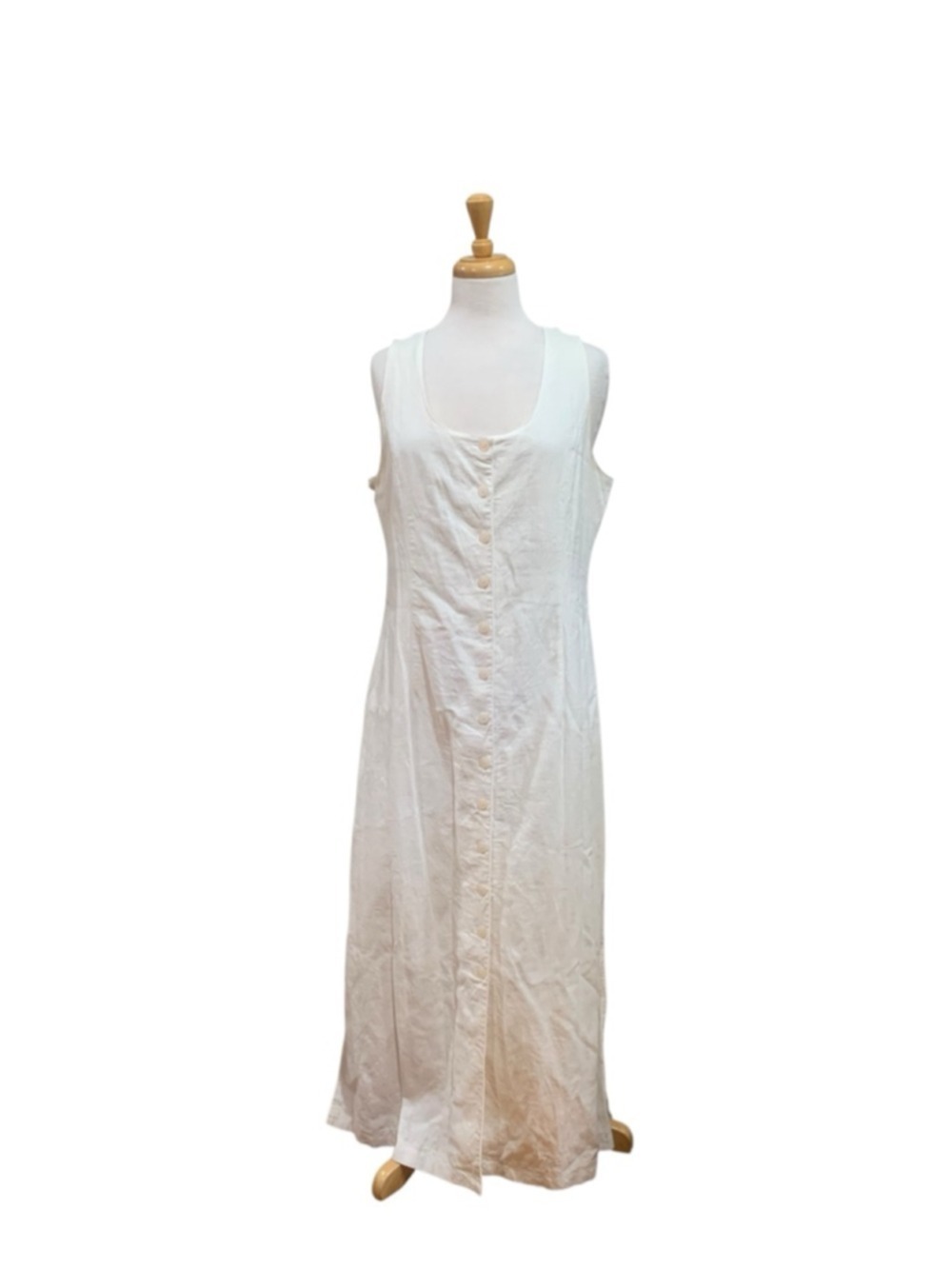 Vntg 90’s Women's Clues White Linen Blend Sleeveless Maxi Dress Size 10